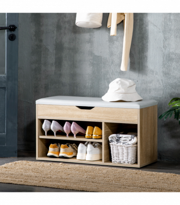 Sit-On Shoe Storage w/ Hidden Compartment Handles Sponge Top 80x30x43 cm Grey