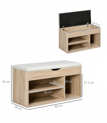 Sit-On Shoe Storage w/ Hidden Compartment Handles Sponge Top 80x30x43 cm Grey