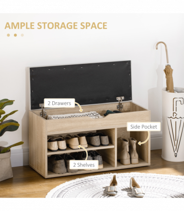 Sit-On Shoe Storage w/ Hidden Compartment Handles Sponge Top 80x30x43 cm Grey