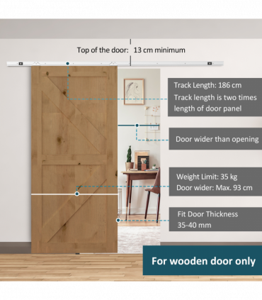 Sliding Barn Door Hardware Kit Track System Gear Set Divider HOMCOM