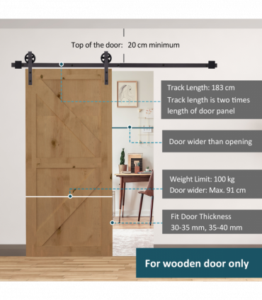 Sliding Door Rail Barn Door Kit Single Wooden 6FT /1830mm