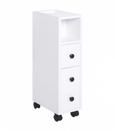 Slimline Bathroom Storage Unit w/ 2 Drawers 2 Open Compartments Wheels White