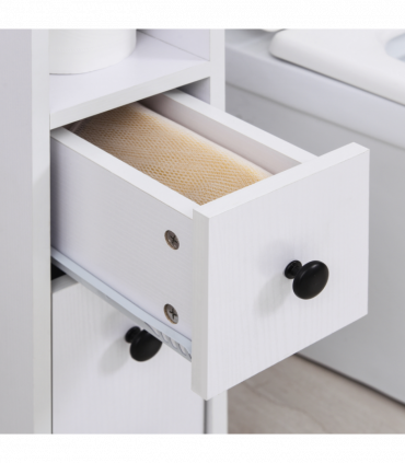 Slimline Bathroom Storage Unit w/ 2 Drawers 2 Open Compartments Wheels White