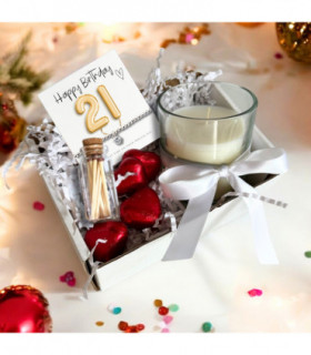 Small 21st Birthday Gold Balloons Gift Hamper - Cubic Zirconia Bracelet, Chocolates & Candle
