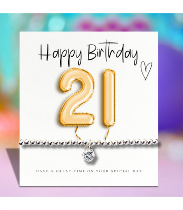 Small 21st Birthday Gold Balloons Gift Hamper - Cubic Zirconia Bracelet, Chocolates & Candle