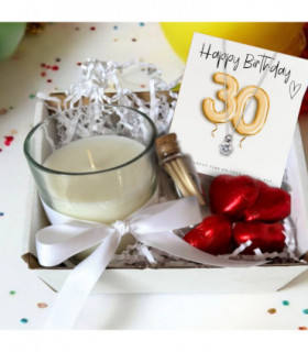 Small 30th Birthday Gold Balloons Gift Hamper - Cubic Zirconia Charm Necklace, Chocolates & Candle