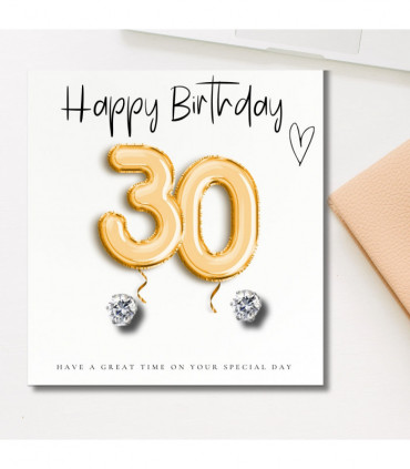 Small 30th Birthday Gold Balloons Gift Hamper - Cubic Zirconia Earrings, Chocolates & Candle