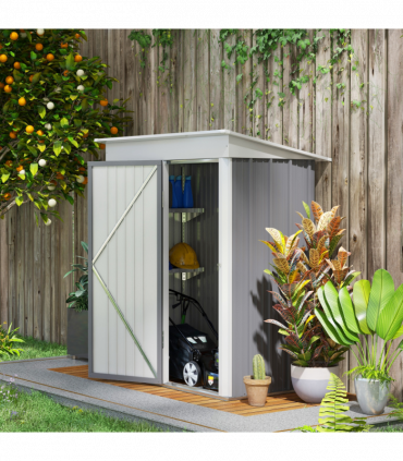 Small Garden Shed, Steel Lean-to Shed for Bike with Adjustable Shelf, Lock, 5x3