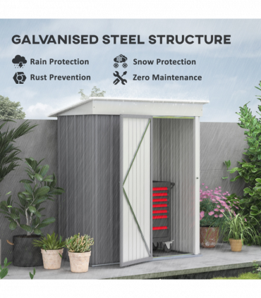 Small Garden Shed, Steel Lean-to Shed for Bike with Adjustable Shelf, Lock, 5x3