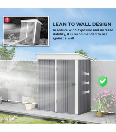 Small Garden Shed, Steel Lean-to Shed for Bike with Adjustable Shelf, Lock, 5x3