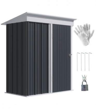 Small Garden Shed, Steel Lean-to Shed for Bike with Adjustable Shelf, Lock, 5x3