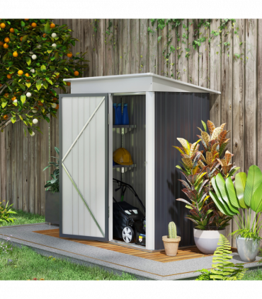 Small Garden Shed, Steel Lean-to Shed for Bike with Adjustable Shelf, Lock, 5x3