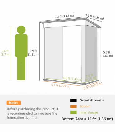 Small Garden Shed, Steel Lean-to Shed for Bike with Adjustable Shelf, Lock, 5x3