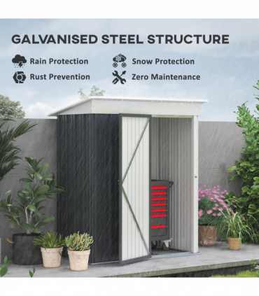 Small Garden Shed, Steel Lean-to Shed for Bike with Adjustable Shelf, Lock, 5x3