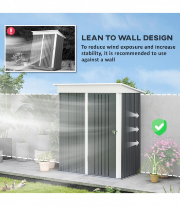 Small Garden Shed, Steel Lean-to Shed for Bike with Adjustable Shelf, Lock, 5x3