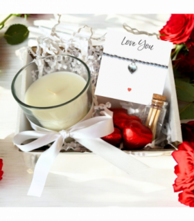 Small Love You Gift Hamper - Silver Heart Bracelet, Chocolates & Candle