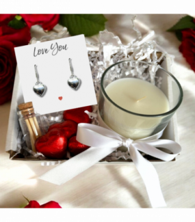 Small Love You Gift Hamper - Silver Heart Drop Earrings, Chocolates & Candle
