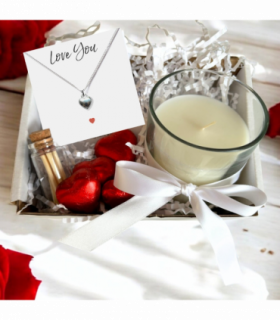 Small Love You Gift Hamper - Silver Heart Necklace, Chocolates & Candle
