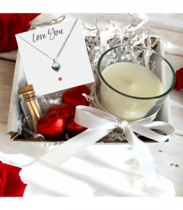 Small Love You Gift Hamper - Silver Heart Necklace, Chocolates & Candle