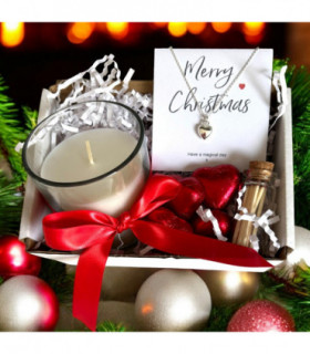 Small Merry Christmas Gift Hamper - Silver Heart Necklace, Chocolates & Candle