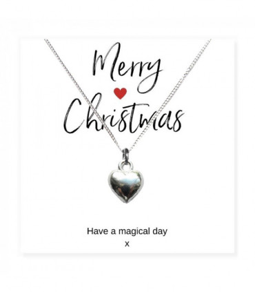 Small Merry Christmas Gift Hamper - Silver Heart Necklace, Chocolates & Candle