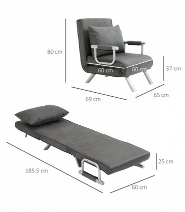 Sofa Bed Foldable Portable Armchair Sleeper Lounge  Pillow Dark Grey