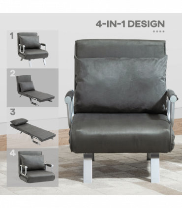 Sofa Bed Foldable Portable Armchair Sleeper Lounge  Pillow Dark Grey