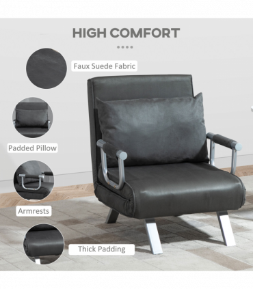 Sofa Bed Foldable Portable Armchair Sleeper Lounge  Pillow Dark Grey