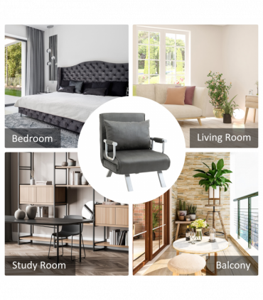 Sofa Bed Foldable Portable Armchair Sleeper Lounge  Pillow Dark Grey