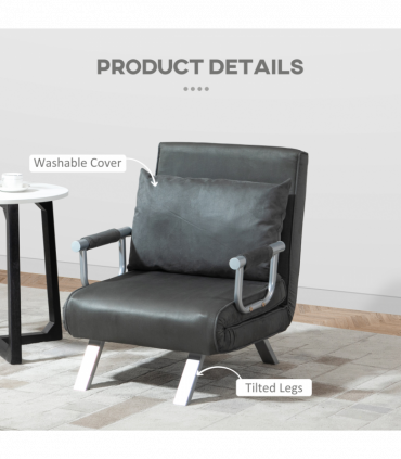 Sofa Bed Foldable Portable Armchair Sleeper Lounge  Pillow Dark Grey