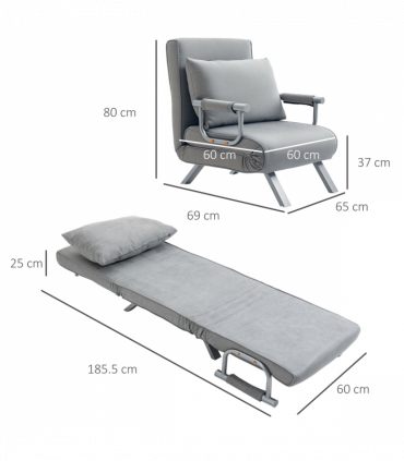 Sofa Bed Foldable Portable Armchair Sleeper Lounge  Pillow Light Grey