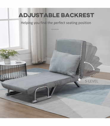 Sofa Bed Foldable Portable Armchair Sleeper Lounge  Pillow Light Grey