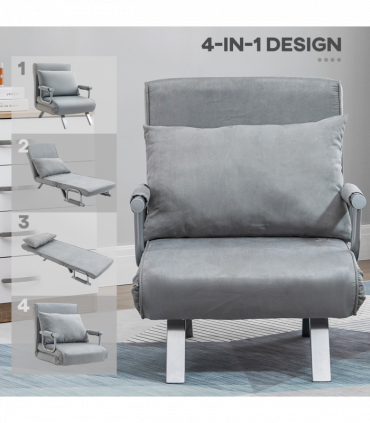 Sofa Bed Foldable Portable Armchair Sleeper Lounge  Pillow Light Grey