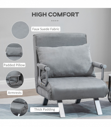 Sofa Bed Foldable Portable Armchair Sleeper Lounge  Pillow Light Grey