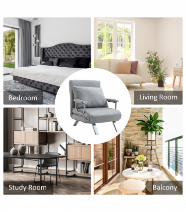 Sofa Bed Foldable Portable Armchair Sleeper Lounge  Pillow Light Grey