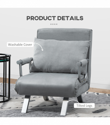 Sofa Bed Foldable Portable Armchair Sleeper Lounge  Pillow Light Grey