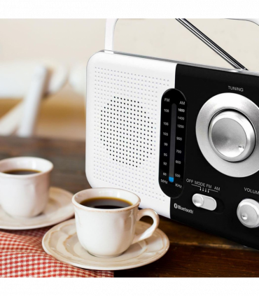 Soundz SZ412 AM/FM Bluetooth Radio with USB Port And SD Card Slot, Black/White