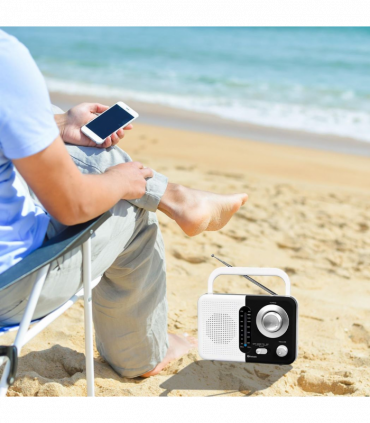 Soundz SZ412 AM/FM Bluetooth Radio with USB Port And SD Card Slot, Black/White