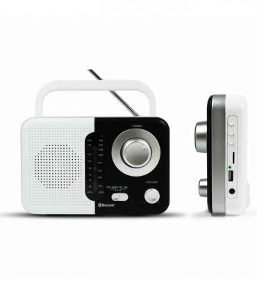 Soundz SZ412 AM/FM Bluetooth Radio with USB Port And SD Card Slot, Black/White