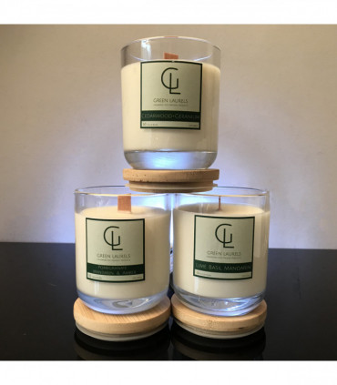 Soy Wax Premium Glass candle with wooden wick Sandalwood Black Pepper