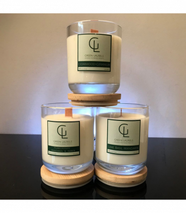 Soy Wax Premium Glass candle with wooden wick Sandalwood Black Pepper