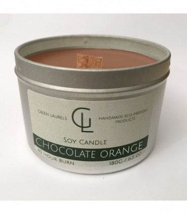 Soy Wax container candle with wooden wick Chocolate Orange scent