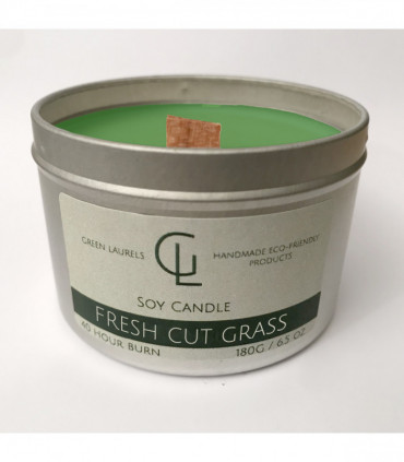Soy Wax container candle with wooden wick Fresh Cut Grass scent