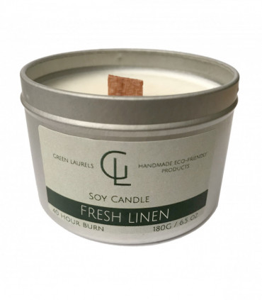 Soy Wax container candle with wooden wick Fresh Linen scent