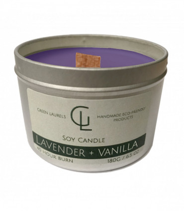 Soy Wax container candle with wooden wick Lavender and Vanilla scent