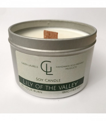 Soy Wax container candle with wooden wick Lily of the Valley scent