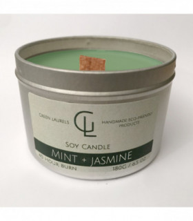Soy Wax container candle with wooden wick Mint and Jasmine scent