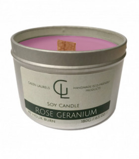 Soy Wax container candle with wooden wick Rose Geranium scent