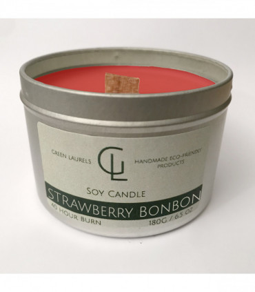 Soy Wax container candle with wooden wick Strawberry Bonbon scent