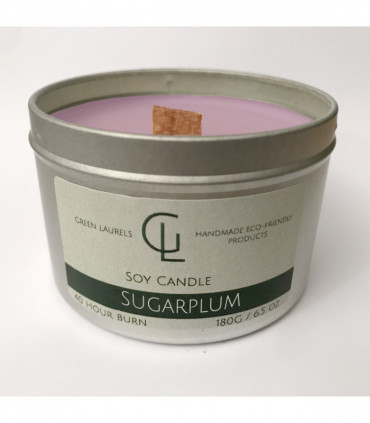 Soy Wax container candle with wooden wick Sugar Plum scent